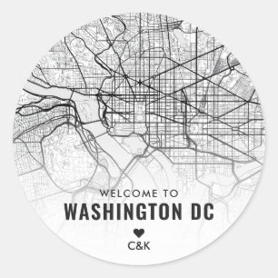 Pegatina Redonda Washington, DC. Mapa de la ciudad   Bienvenida Bod
