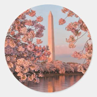 Pegatina Redonda Washington Monument and Cherry Blossoms Sticker