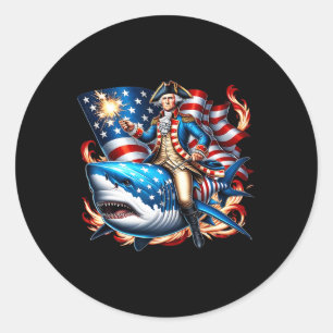 Pegatina Redonda Washington Riding Shark Funny 4 de julio Fl estado