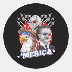 Pegatina Redonda Washington Roosevelt Bald Eagle 4 De Julio Patrio