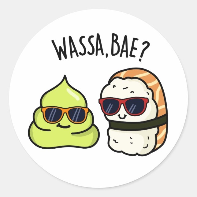 Pegatina Redonda Wassa Bae Funny Food Wasabi Pun (Anverso)