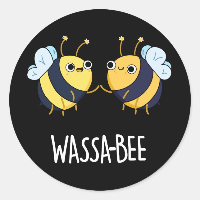 Pegatina Redonda Wassabee Funny Wasabi Bee Pun Dark BG (Anverso)