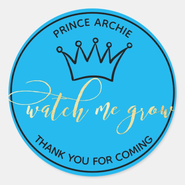 Pegatina Redonda Watch Me Grow Blue and Gold Royal (Anverso)