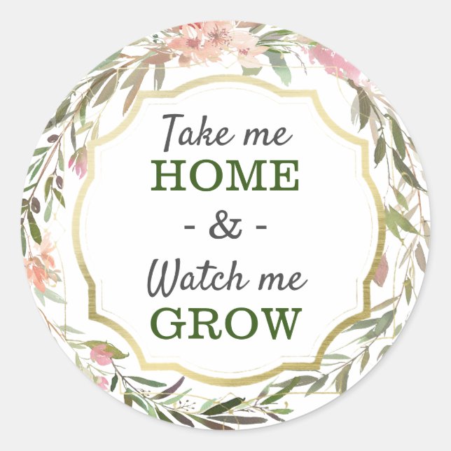 Pegatina Redonda Watch Me Grow Rustic Chic Baby Shower Sprinkle (Anverso)