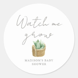 Pegatina Redonda Watch Me Grow Simple Succulum Baby Shower
