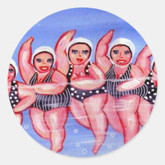 Pegatina Redonda Water Aerobic Divas Fun Whimsical Chubby
