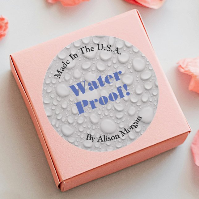 Pegatina Redonda Water Proof, Blue Text, DIY 3 Text Lines & Photo (Subido por el creador)