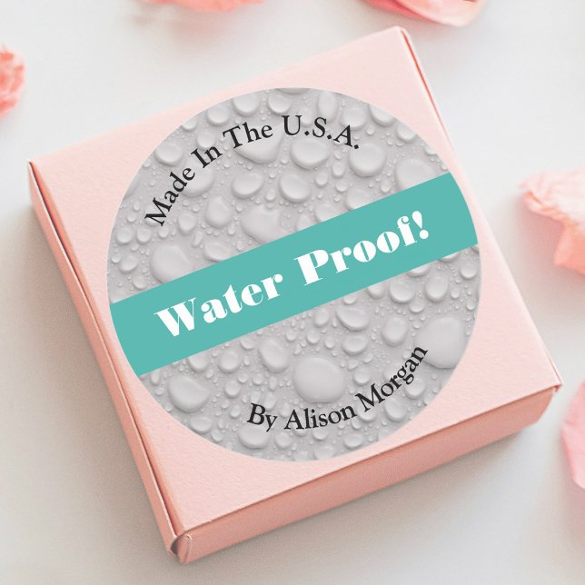 Pegatina Redonda Water Proof, DIY 3 Text Lines & Photo, Teal (Subido por el creador)