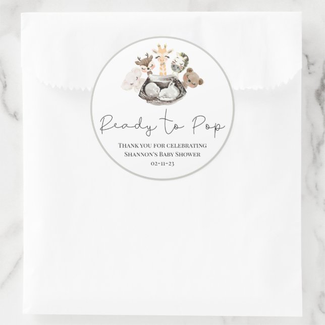 Pegatina Redonda Watercolor Animals Faux Modern Gold Baby Shower (Bolso)