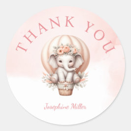 Pegatina Redonda Watercolor Baby Shower Peach Elephant