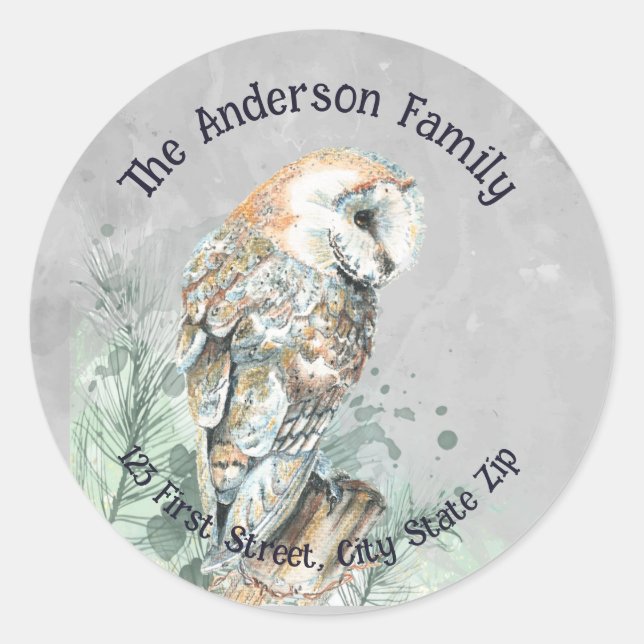 Pegatina Redonda Watercolor Barn Owl Bird Naturaleza Wildlife Art (Anverso)