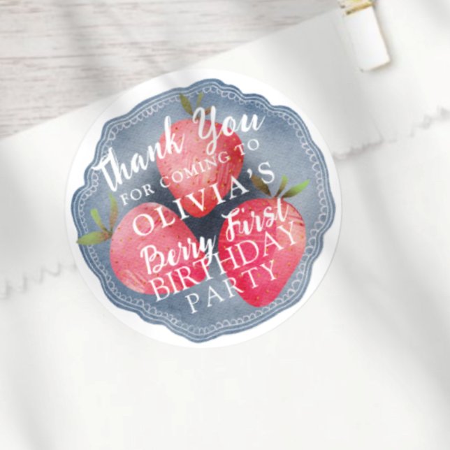 Pegatina Redonda Watercolor Berry First Birthday Favor  (Subido por el creador)