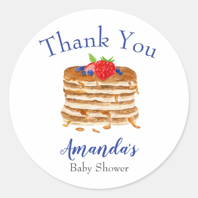 Pegatina Redonda Watercolor Berry Pancake Blue Gingham Gracias (Anverso)