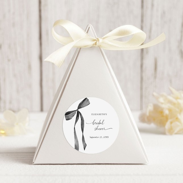 Pegatina Redonda Watercolor Black Coquette Bow Bridal Shower (Subido por el creador)