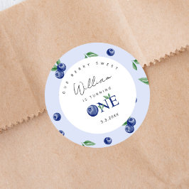 Pegatina Redonda Watercolor Blueberry boy primer cumpleaños