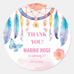 Pegatina Redonda Watercolor Boho Dreamcatchers Favor Tags