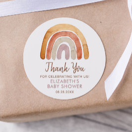 Pegatina Redonda Watercolor Boho Rainbow Baby Shower