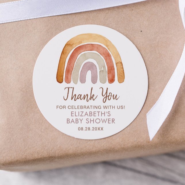 Pegatina Redonda Watercolor Boho Rainbow Baby Shower (Subido por el creador)