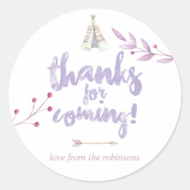 Pegatina Redonda Watercolor Boho Tribal Floral Baby Shower