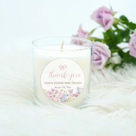 Pegatina Redonda Watercolor Bow Rosa Floral Chica de bebé