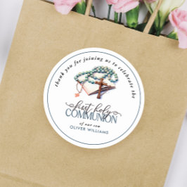 Pegatina Redonda Watercolor Boy First Holy Communition Gracias