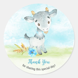 Pegatina Redonda Watercolor Boy Goat Farm Gracias