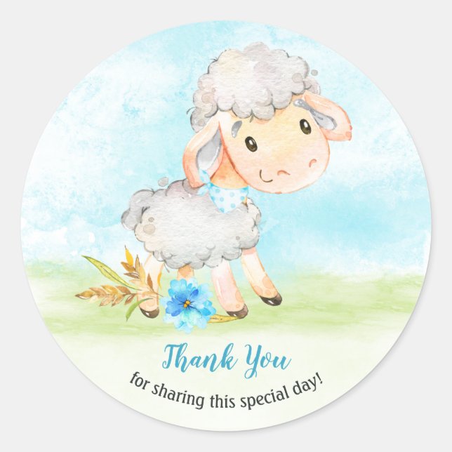 Pegatina Redonda Watercolor Boy Sheep Farm Gracias (Anverso)