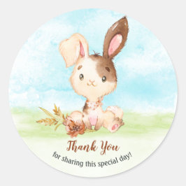 Pegatina Redonda Watercolor Bunny Baby Shower Farm Gracias