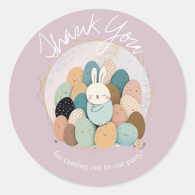 Pegatina Redonda Watercolor Bunny Easter Gracias Baby Shower (Anverso)