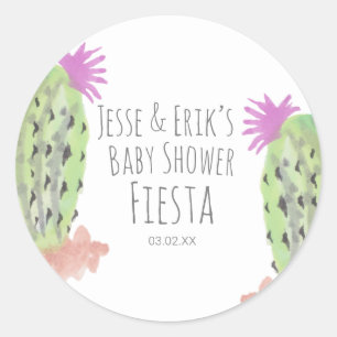 Pegatina Redonda Watercolor Cactus Plants Hand Pintado Baby Shower