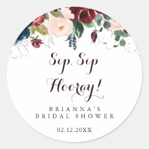 Pegatina Redonda Watercolor Caída Sip Sip Hooray Bridal Shower