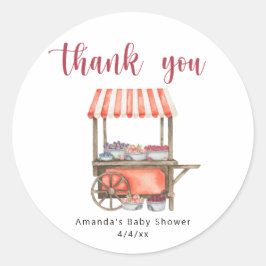 Pegatina Redonda Watercolor Cart Berries Baby shower Thank you