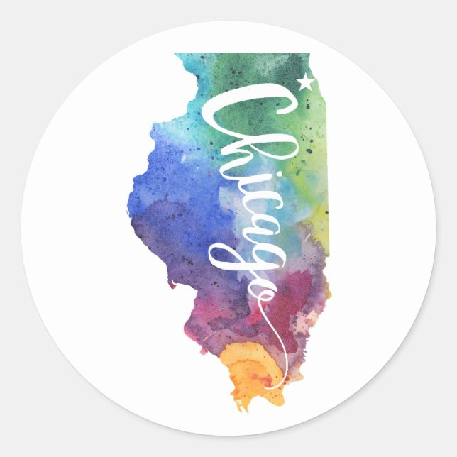 Pegatina Redonda Watercolor Chicago (Anverso)