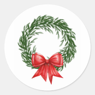 Pegatina Redonda Watercolor Christmas Wreath Stickers