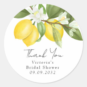 Pegatina Redonda Watercolor Citrus Lemons Bridal Shower Favor