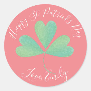 Pegatina Redonda Watercolor Clover St Patricks Day Treat Pink