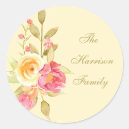 Pegatina Redonda Watercolor Cottage Garden Rosas Scrapbook