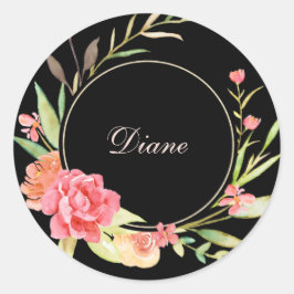 Pegatina Redonda Watercolor Cottage Garden Rosas Scrapbook