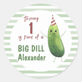 Pegatina Redonda Watercolor Cucumber Big Dill Birday Party