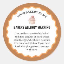 Pegatina Redonda Watercolor Cupcake Bakery Allergy Warning