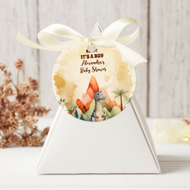 Pegatina Redonda Watercolor Cute Dinosaur Greenery Boy Baby Shower (Subido por el creador)