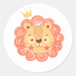 Pegatina Redonda Watercolor Cute Lion Baby Shower