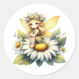 Pegatina Redonda Watercolor Daisy Fairy