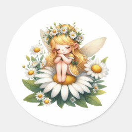 Pegatina Redonda Watercolor Daisy Fairy