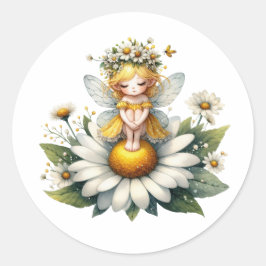 Pegatina Redonda Watercolor Daisy Fairy