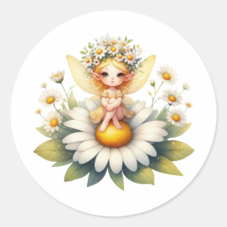 Pegatina Redonda Watercolor Daisy Fairy