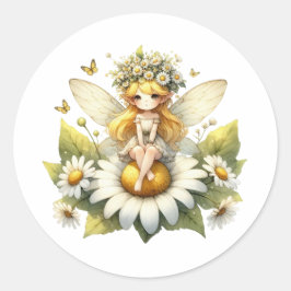 Pegatina Redonda Watercolor Daisy Fairy