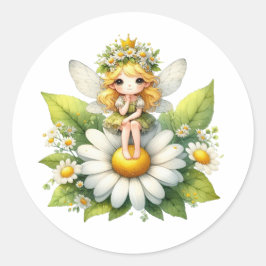 Pegatina Redonda Watercolor Daisy Fairy
