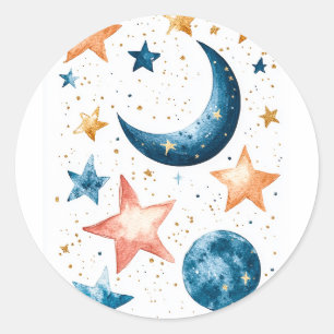 Pegatina Redonda Watercolor de los sueños celestes