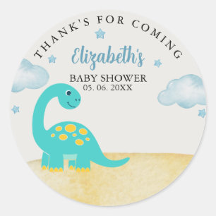 Pegatina Redonda Watercolor Dinosaur Baby shower boy
